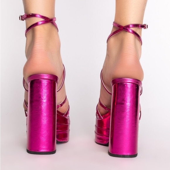 NEW Azalea Wang Metallic Pink EYES ON ME Chunky Strappy Sandal Size 10 - Picture 3 of 14